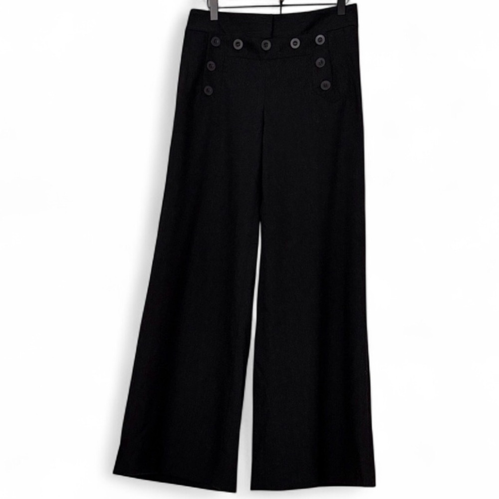 Diane Von Furstenburg Wide Leg Wool Trousers Flat Front Rear Corset Lace Up